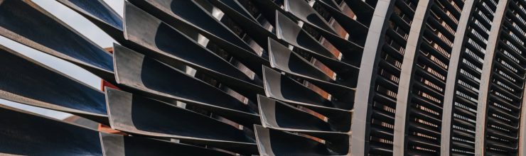 Turbine Blades, High Precision Engineering. Large Fan Stack Layer Metal Part Rotor In Jet Engine Or Steam Power Plant.
